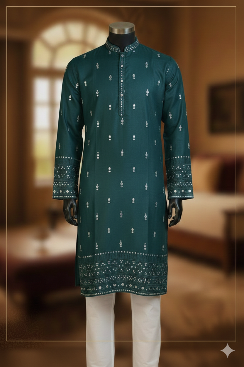 Premium Embroidered Panjabi for Men (Blue)