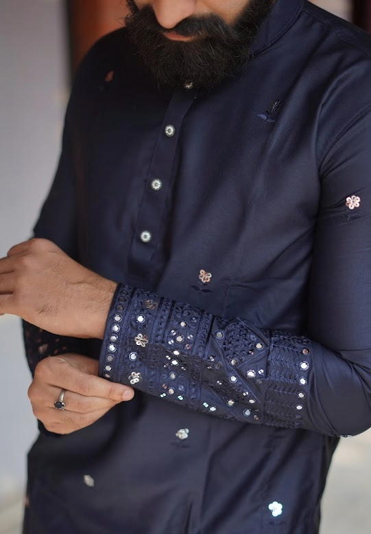 Premium Embroidered Panjabi for Men (Ink Blue)