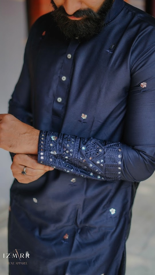 Premium Embroidered decent work (Ink Blue)