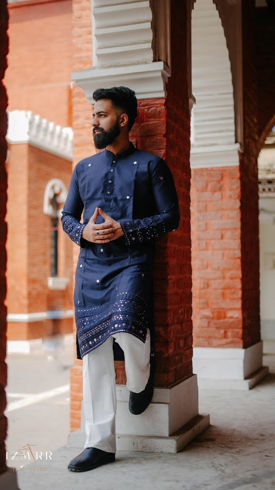 Premium Embroidered decent work (Ink Blue)