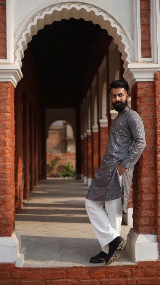 Premium Embroidered Panjabi for Men (ashes)