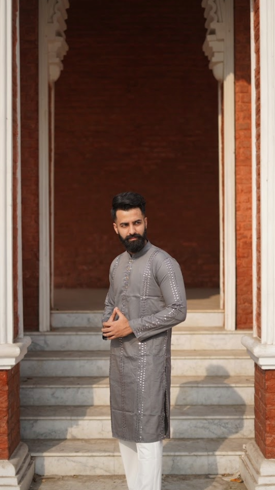 Premium Embroidered Panjabi for Men (ashes)