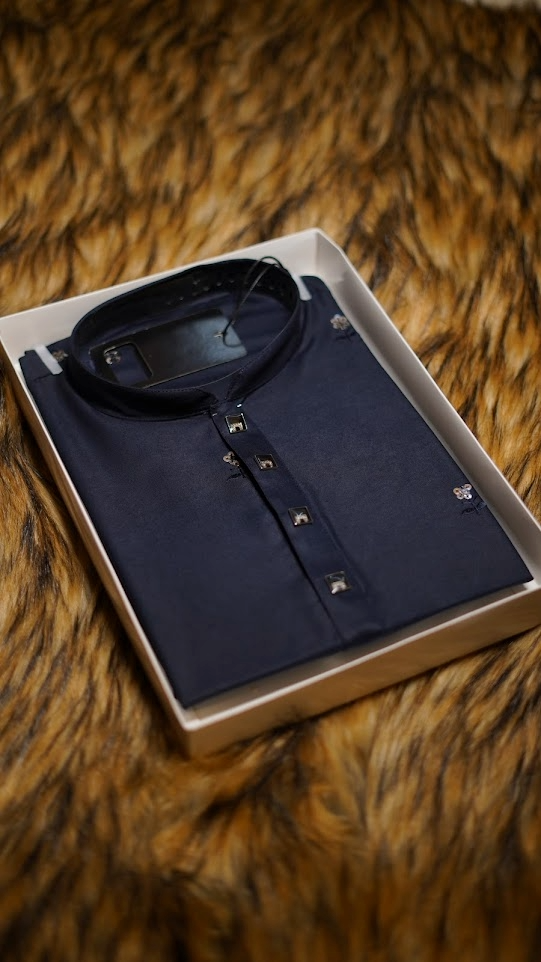 Premium Embroidered Panjabi for Men (Ink Blue)